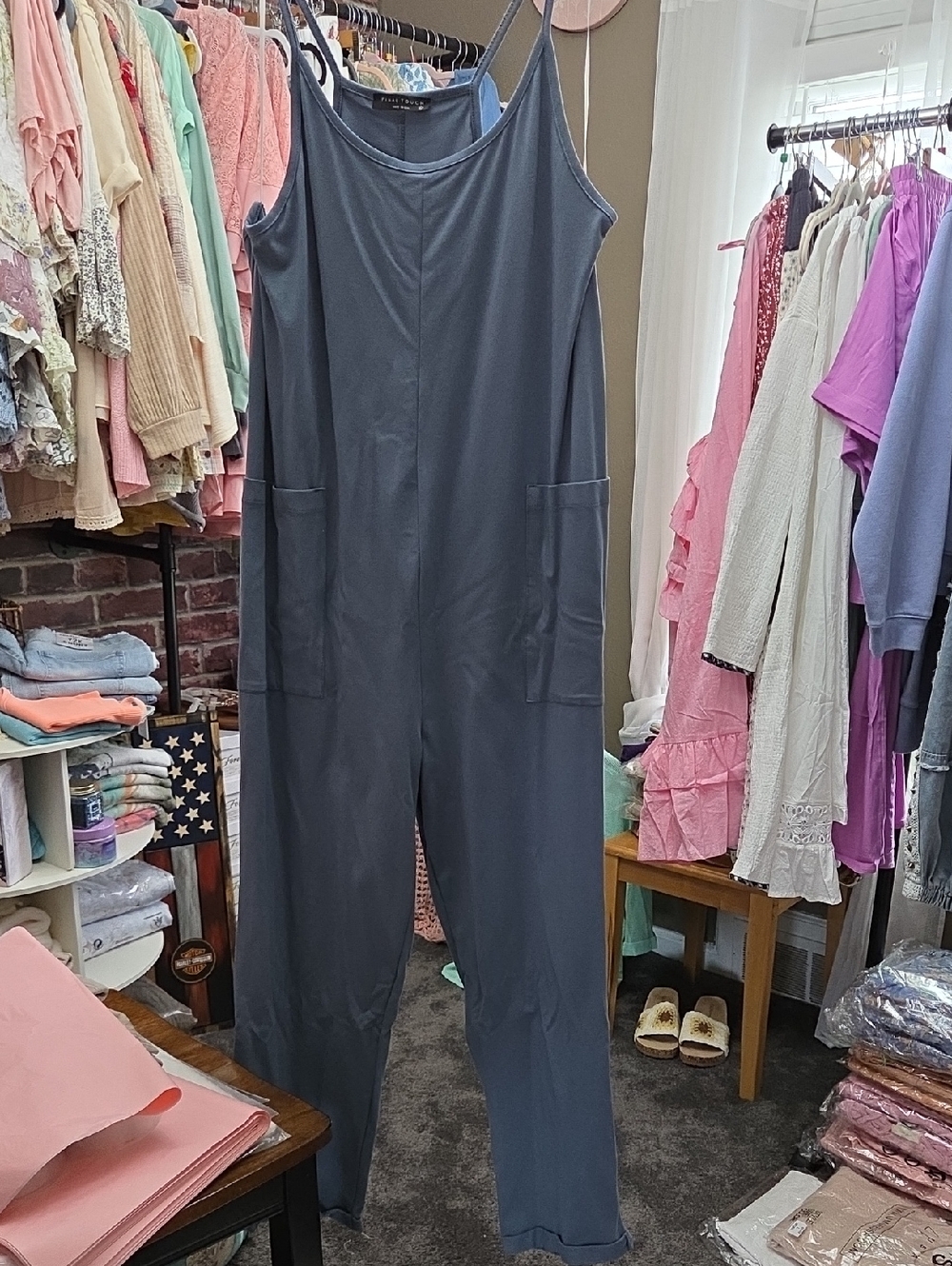 Women’s Charcoal Gray Sleeveless Jumpsuit with Pockets